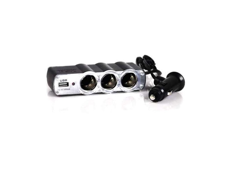 Adaptateur allume cigare triple et USB avec câble