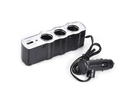 Adaptateur allume cigare triple et USB avec câble