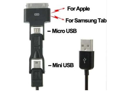 Câble synchro et charge avec sortie micro USB / mini USB Iphone / Galaxy tab