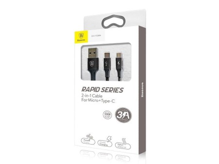 Câble 2 en 1 Baseus Micro USB C vers USB 1.2 m charge rapide 3A